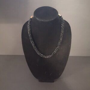 Aldo Sparkly Black Beaded Rope Choker with Gold Tone Metal Ends & Clasp